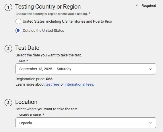 SAT Test Date and Center